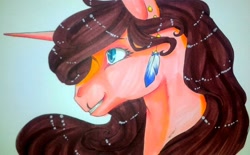 Size: 1024x635 | Tagged: safe, artist:oneiria-fylakas, oc, oc:fiden, pony, unicorn, bust, female, mare, portrait, solo, traditional art