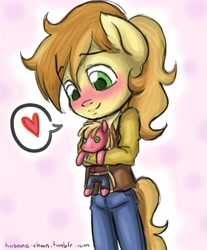 Size: 1200x1450 | Tagged: safe, artist:hasana-chan, big macintosh, braeburn, anthro, 30 minute art challenge, blushing, chibi, doll, gay, male