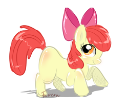 Size: 800x700 | Tagged: safe, artist:furreon, derpibooru import, apple bloom, earth pony, pony, female, filly, simple background, solo, white background