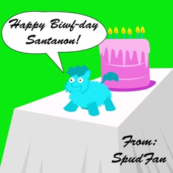 Size: 1200x1200 | Tagged: safe, artist:spudfun, derpibooru import, fluffy pony, birthday, cake, fluffy pony original art, santanon, solo