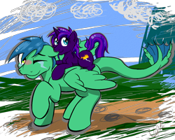 Size: 1280x1024 | Tagged: safe, artist:kassc, oc, oc only, oc:tihan, oc:zuthal, monster pony, original species, tatzlpony, blushing, cute, ear bite, female, male, ponies riding ponies, shipping, spread wings, straight, zuhan