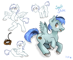 Size: 1280x1067 | Tagged: safe, artist:leylaligress, derpibooru import, oc, oc only, pegasus, pony, collar, male, stallion, swift strike, unshorn fetlocks