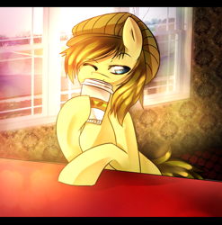 Size: 686x695 | Tagged: safe, artist:mixipony, derpibooru import, oc, oc only, coffee, morning ponies, solo, table