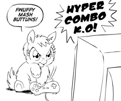 Size: 600x500 | Tagged: safe, artist:marcusmaximus, derpibooru import, fluffy pony, controller, fluffy pony original art, monochrome, solo, video game