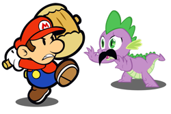 Size: 1095x730 | Tagged: safe, artist:spikesmustache, derpibooru import, spike, dragon, angry, crossover, mario, moustache, nintendo, paper mario, simple background, super mario bros., transparent background, vector