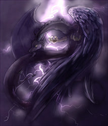 Size: 738x864 | Tagged: safe, artist:volatilefortune, derpibooru import, discord, flying, lightning, solo