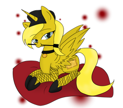 Size: 800x700 | Tagged: safe, artist:darkdreamingblossom, derpibooru import, oc, oc only, oc:ticket, alicorn, pony, alicorn oc, collar, fishnet stockings, riding crop, solo