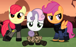 Size: 6400x4000 | Tagged: safe, artist:beavernator, derpibooru import, apple bloom, scootaloo, sweetie belle, earth pony, pegasus, pony, unicorn, absurd resolution, camouflage, counter-strike, crossover, cutie mark crusaders, vector