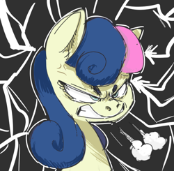 Size: 562x550 | Tagged: safe, artist:xieril, derpibooru import, bon bon, sweetie drops, angry, bon bon is not amused, frown, glare, gritted teeth, nose wrinkle, rage, snorting, solo