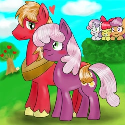 Size: 500x500 | Tagged: safe, artist:wonton soup, derpibooru import, apple bloom, big macintosh, cheerilee, scootaloo, sweetie belle, earth pony, pony, cheerimac, cutie mark crusaders, male, pixiv, shipping, stallion, straight