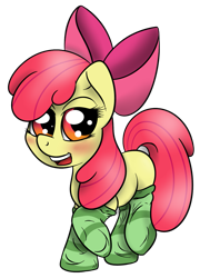 Size: 1067x1479 | Tagged: safe, artist:thexiiilightning, derpibooru import, apple bloom, blushing, clothes, cute, socks, solo, striped socks