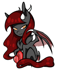 Size: 1024x1322 | Tagged: safe, artist:oneiria-fylakas, oc, bat pony, pony, butt wings, chibi, heart, horns, simple background, solo, transparent background, wings