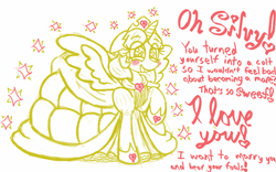 Size: 1280x800 | Tagged: safe, artist:familywing, derpibooru import, oc, oc only, oc:golden brisk, alicorn, pony, alicorn oc, blushing, clothes, cute, dress, fancy, female, heart, mare, princess, rule 63, smiling, solo, sparkles