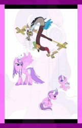 Size: 640x991 | Tagged: safe, artist:themasterofdespair, derpibooru import, diamond tiara, discord, screwball, alicorn, pony, alicornified, foal, nightmarified, pony pov series, race swap