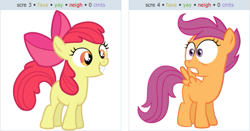 Size: 519x272 | Tagged: safe, derpibooru import, apple bloom, scootaloo, exploitable meme, juxtaposition, juxtaposition win, meme