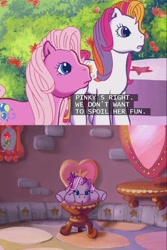 Size: 639x959 | Tagged: safe, pinkie pie (g3), sunny daze (g3), wysteria, g3, the princess promenade, irony, sad, subtitles