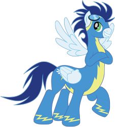 Size: 3100x3426 | Tagged: safe, artist:elsdrake, derpibooru import, soarin', ponytaur, taur, anthro centaur, multiple wings, pegataur, simple background, solo, transparent background, vector, wonderbolts uniform