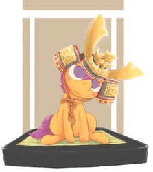 Size: 715x800 | Tagged: safe, artist:rigi, derpibooru import, scootaloo, pony, cute, helmet, pixiv, samurai, shogunloo, solo