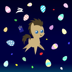 Size: 601x601 | Tagged: safe, artist:haretrinity, derpibooru import, doctor whooves, doctor who, easter egg, hare, pointy ponies, solo, space, tardis