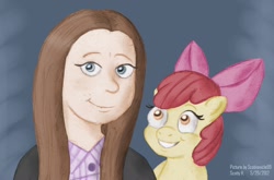 Size: 1592x1050 | Tagged: safe, artist:scobionicle99, apple bloom, human, pony, filly, michelle creber, voice actor