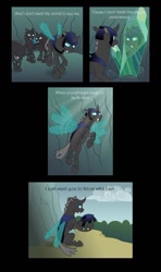 Size: 813x1371 | Tagged: safe, artist:merrypaws, derpibooru import, oc, oc only, oc:greg, changeling, comic:iris, changeling hive, comic, helmet, reflection