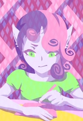 Size: 546x800 | Tagged: safe, artist:greenmangos, derpibooru import, sweetie belle, anthro, ambiguous facial structure, solo