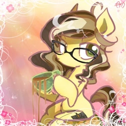 Size: 450x450 | Tagged: dead source, safe, artist:yuji8sushi, derpibooru import, oc, oc only, earth pony, pony, coffee, cup, glasses, hoof hold, solo