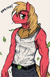 Size: 800x1232 | Tagged: safe, artist:mirapony, big macintosh, anthro, earth pony, clothes, leaves, male, sketch, skintight clothes, solo, tanktop