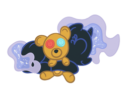 Size: 845x585 | Tagged: safe, artist:evetssteve, derpibooru import, nightmare moon, cute, filly, nightmare woon, sir bearington, solo, teddy bear