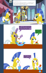 Size: 1435x2260 | Tagged: safe, artist:hakar-kerarmor, derpibooru import, oc, oc:arrowhead, oc:bastion, oc:monolith, oc:nors, oc:scope, ask four inept guardponies, fourth wall, ice cream, royal guard, tumblr