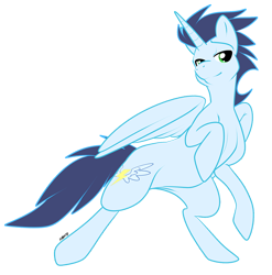 Size: 800x811 | Tagged: dead source, safe, artist:muzz, soarin', alicorn, pony, alicornified, bedroom eyes, bipedal, race swap, rearing, simple background, smiling, soaricorn, transparent background