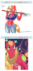 Size: 264x570 | Tagged: safe, derpibooru import, big macintosh, macareina, anthro, exploitable meme, juxtaposition, juxtaposition win, meme, rule 63