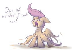 Size: 1000x700 | Tagged: safe, artist:heir-of-rick, scootaloo, crying, feels, lost, sad, scootaloo can't fly, sketch, solo, spread wings, yelling