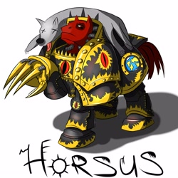 Size: 3500x3500 | Tagged: safe, artist:dru-4an, derpibooru import, armor, claw, horus lupercal, luna wolves, ponified, power armor, powered exoskeleton, primarch, solo, sons of horus, talon of horus, terminator armor, warhammer (game), warhammer 30k, warhammer 40k, warrior, weapon