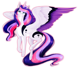 Size: 2626x2278 | Tagged: safe, artist:oneiria-fylakas, oc, oc only, oc:askey, alicorn, pony, alicorn oc, colored wings, female, horn, looking at you, magical lesbian spawn, mare, multicolored wings, offspring, outline, parent:princess luna, parent:twilight sparkle, parents:twiluna, paws, simple background, solo, transparent background, wings