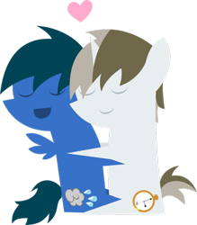 Size: 837x955 | Tagged: safe, artist:sasukex125, derpibooru import, oc, oc only, oc:baux, oc:rainer, gay, heart, hug, male, pointy ponies, shipping