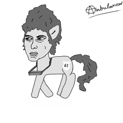 Size: 598x598 | Tagged: safe, artist:ambulanceo, derpibooru import, earth pony, pony, bob dylan, harmonica, musical instrument, ponified, solo, wat