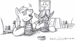 Size: 1224x664 | Tagged: safe, artist:tateshaw, big macintosh, caramel, earth pony, pony, 30 minute art challenge, drinking, drunk, male, stallion