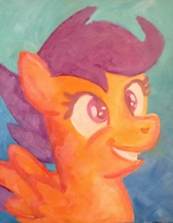 Size: 2448x3148 | Tagged: safe, artist:explonova, derpibooru import, scootaloo, pegasus, pony, bust, female, filly, smiling, solo, traditional art