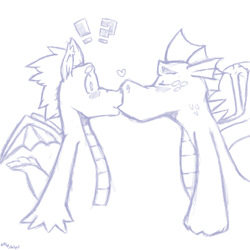 Size: 800x800 | Tagged: artist needed, safe, derpibooru import, fizzle, garble, dragon, garbizzle, gay, heart, kissing, male, surprise kiss, teenaged dragon