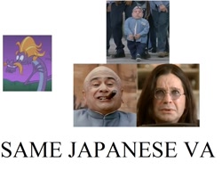 Size: 950x726 | Tagged: safe, derpibooru import, steven magnet, austin powers, austin powers in goldmember, danny devito, exploitable meme, hiroshi iwasaki, japanese, mini-me, ozzy osbourne, same voice actor