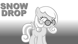 Size: 1600x900 | Tagged: safe, artist:2bitmarksman, artist:bubbaj14, derpibooru import, oc, oc only, oc:snowdrop, glasses, grayscale, informer, monochrome, parody, pun, snow, solo, song reference