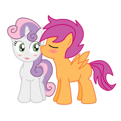 Size: 500x500 | Tagged: dead source, safe, artist:jaceleo, derpibooru import, sweetie belle, oc, oc:tagalong, canon x oc, female, kissing, male, simple background, straight, transparent background