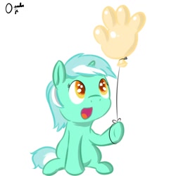 Size: 1000x1000 | Tagged: safe, artist:osakaoji, lyra heartstrings, unicorn, balloon, cute, female, glove world, gloves, happy, lyrabetes, rock bottom, solo, spongebob squarepants