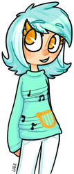 Size: 233x545 | Tagged: safe, artist:soullessteddybear, derpibooru import, lyra heartstrings, human, clothes, grin, humanized, simple background, smiling, solo, sweater, transparent background