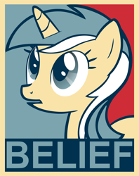 Size: 2693x3400 | Tagged: safe, artist:johnn195cz, lyra heartstrings, pony, unicorn, believe, hope poster, humie, limited palette, meme, poster, propaganda, solo