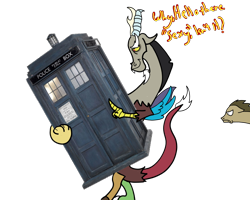 Size: 1000x800 | Tagged: safe, derpibooru import, discord, doctor whooves, draconequus, troll, doctor who, tardis, trolls