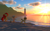 Size: 2048x1280 | Tagged: safe, artist:saxm13, derpibooru import, oc, oc only, 3d, beach, lighthouse, ocean, sunset