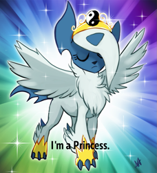 Size: 669x733 | Tagged: safe, artist:skeleion, derpibooru import, edit, absol, caption, mega absol, mega evolution, meme, pokémon, pokémon x and y, princess, solo, text