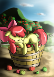 Size: 2934x4181 | Tagged: safe, artist:neko-me, derpibooru import, apple bloom, absurd resolution, apple, sleeping, solo